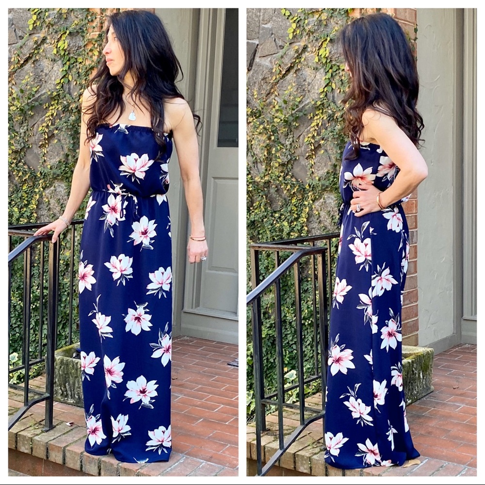 ✨LAST ONE✨PERFECT Navy floral tube maxi dress - Picture 6 of 7